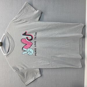 Gildan Peace Love Tik Tok T-shirt Medium Gray NEW Unisex Graphic Tee